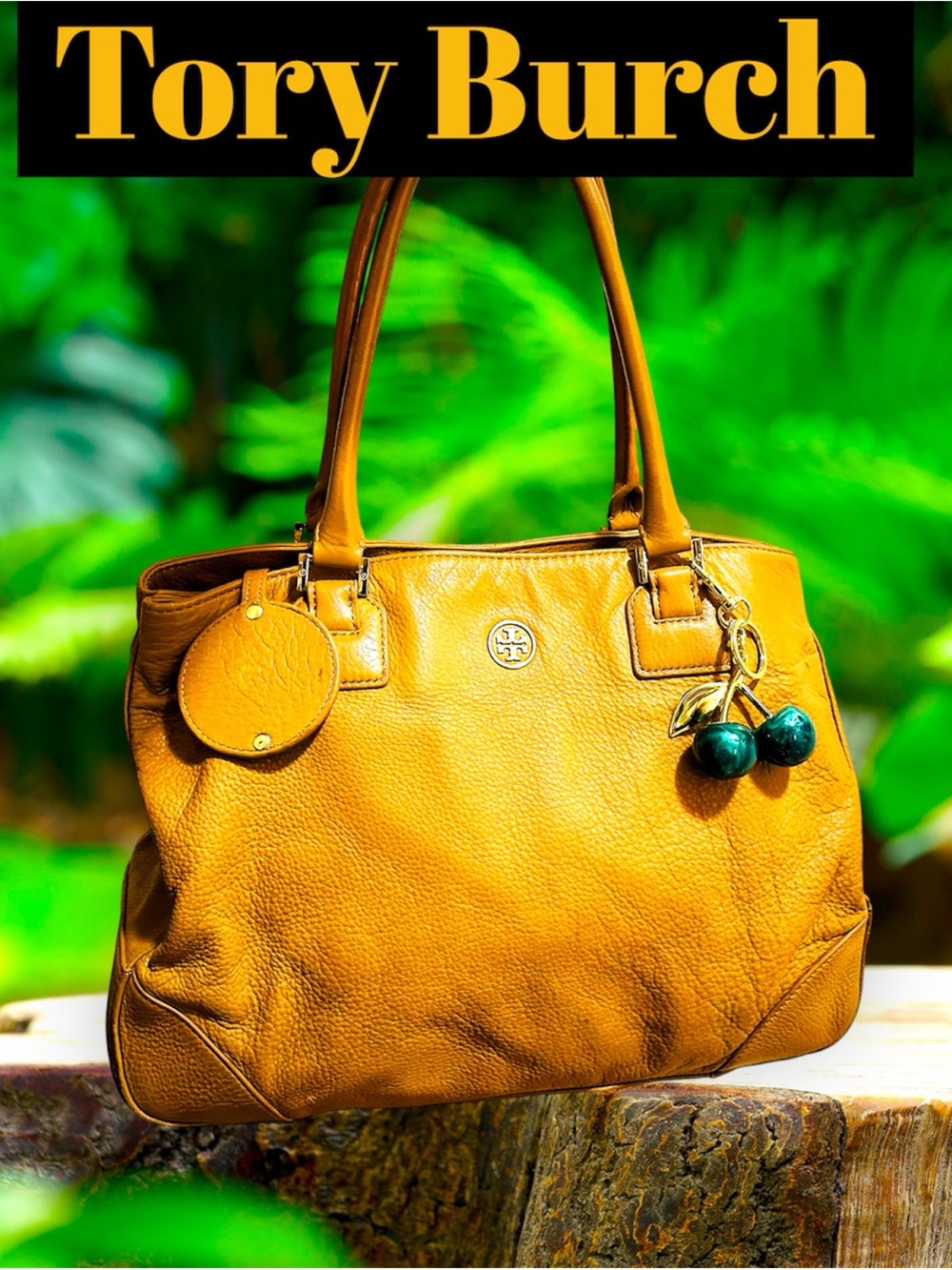 Vintage Tory Burch Mustard Leather Tote with Charm shoulder bag - Picture 3 of 15
